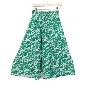 Marine Layer Tiana Tiered Gauze Midi Skirt Floral Smocked Waist Green Womens L